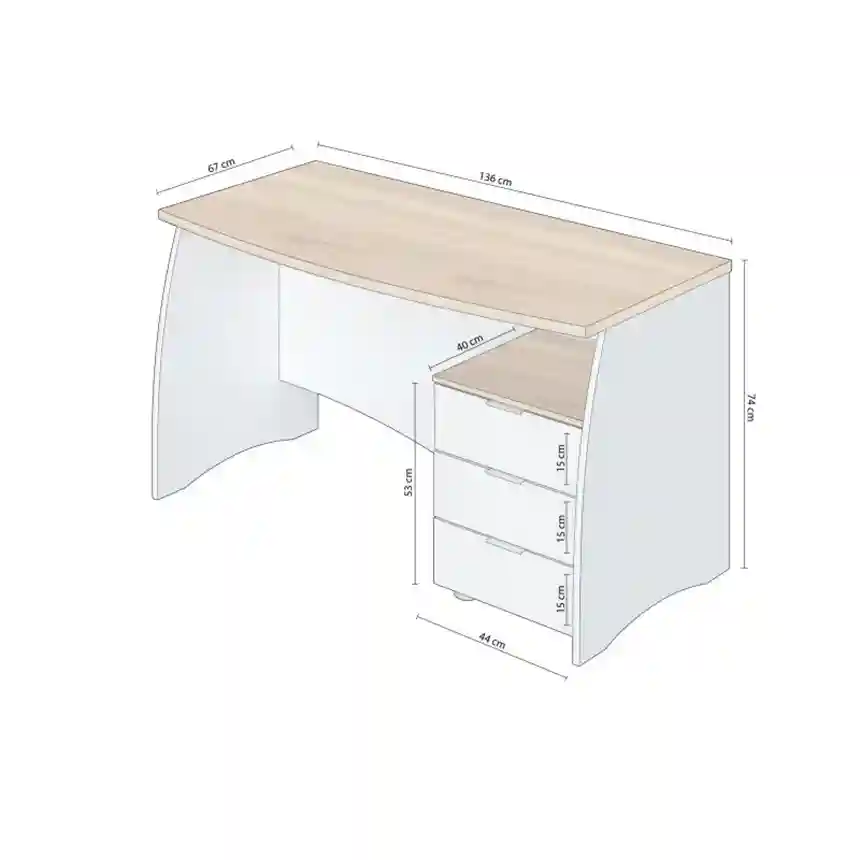 Mesa escritorio ARAN 74x136x67 cm blanco artik y roble 2 Mesa escritorio Alan blanco artik y roble 004