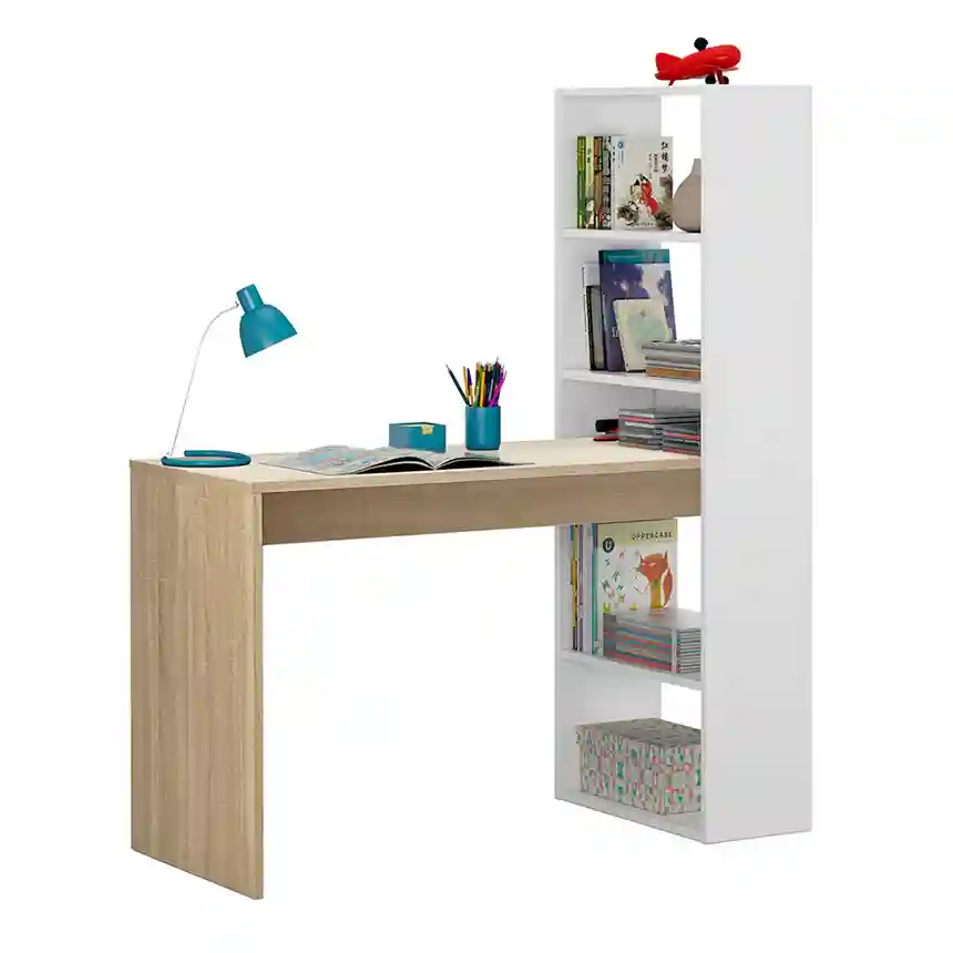 Mesa de escritorio COSMOS con armario 120x144x50cm blanco artik/roble 5 Mesa escritorio Cosmos blanco roble 001