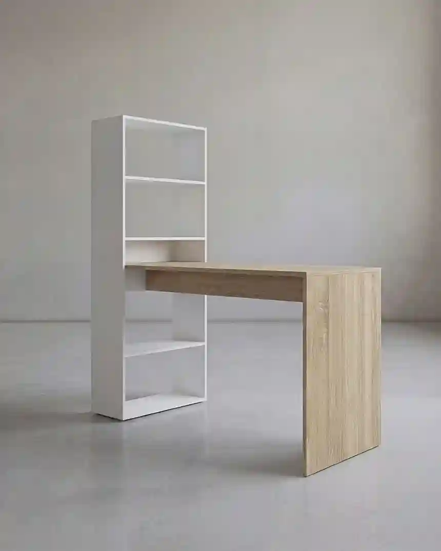 Mesa de escritorio COSMOS con armario 120x144x50cm blanco artik/roble 3 Mesa escritorio Cosmos blanco roble 004
