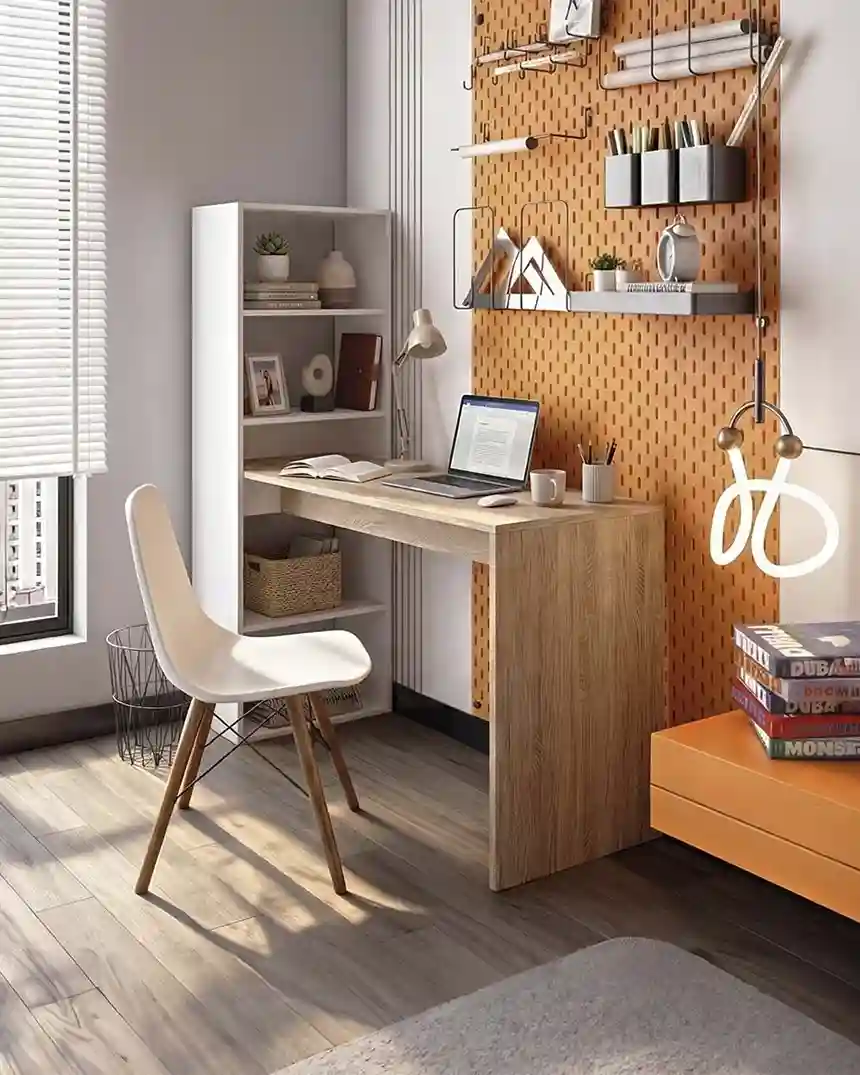 Mesa de escritorio COSMOS con armario 120x144x50cm blanco artik/roble 2 Mesa escritorio Cosmos blanco roble 005