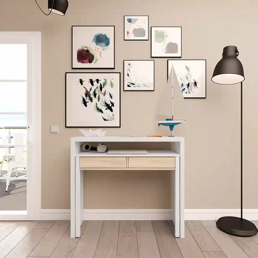 Mesa de escritorio SIRA extensible 88x99x36 cm roble canadian/blanco 4 Mesa escritorio Sira roble blanca 003