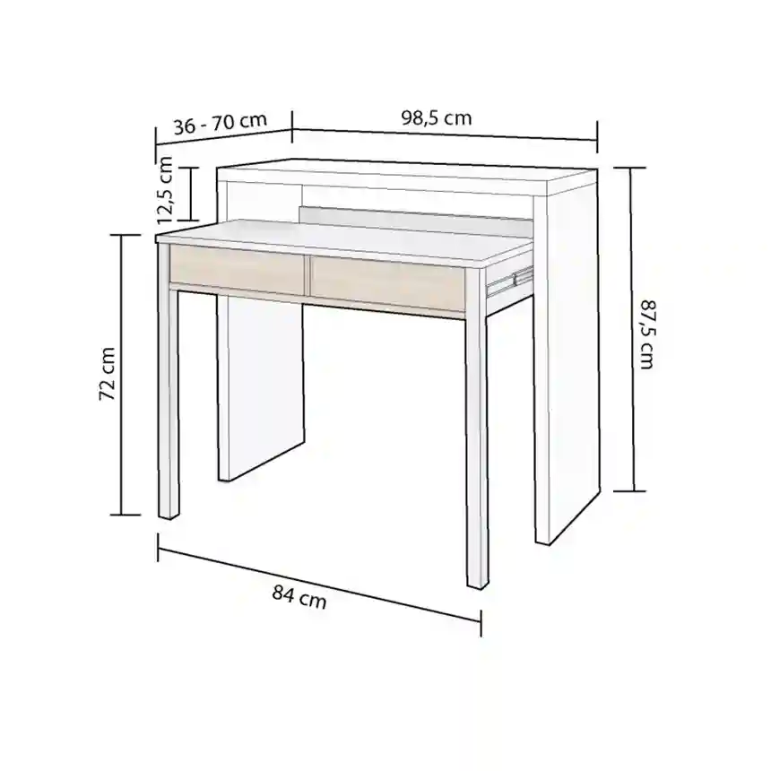 Mesa de escritorio SIRA extensible 88x99x36 cm roble canadian/blanco 2 Mesa escritorio Sira roble blanca 005