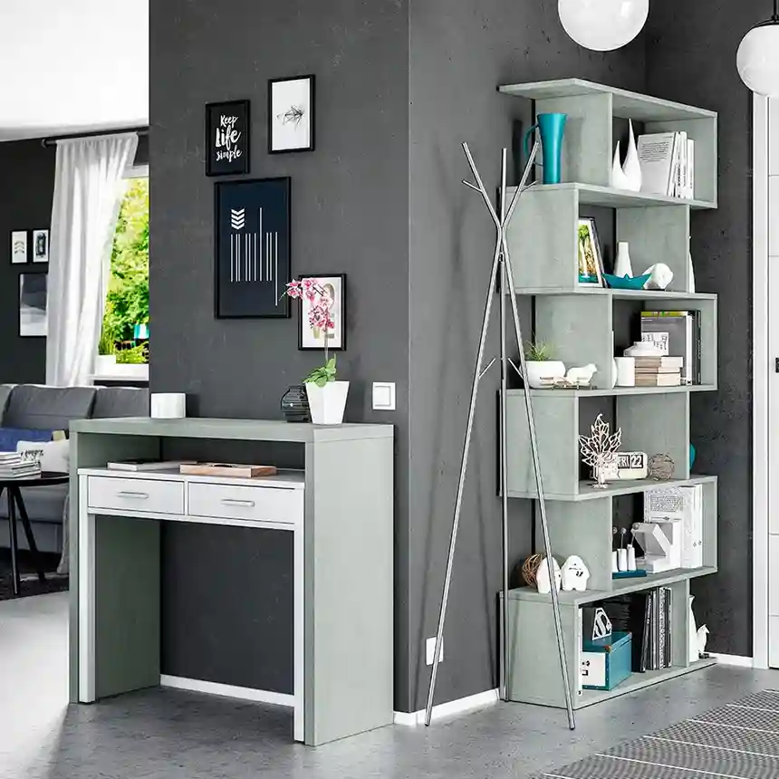 Mesa de escritorio SIRA extensible 88x99x36 cm cemento y blanco artik 4 Mesa escritorio extensible sira blanco cemento 001