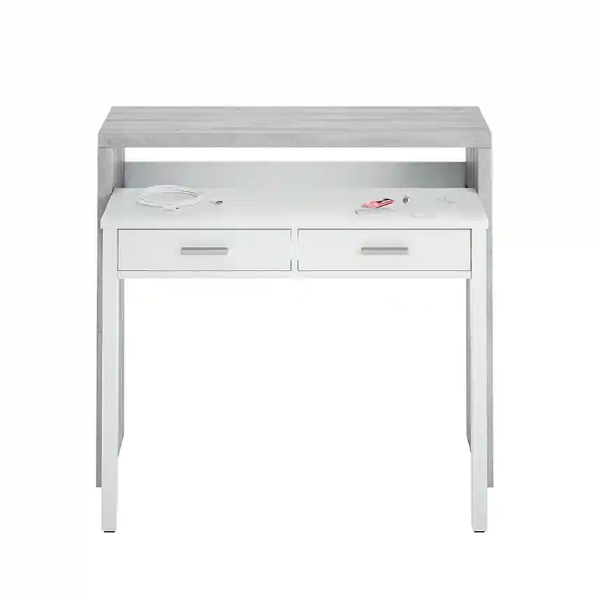 Mesa de escritorio SIRA extensible 88x99x36 cm cemento y blanco artik 3 Mesa escritorio extensible sira blanco cemento 003