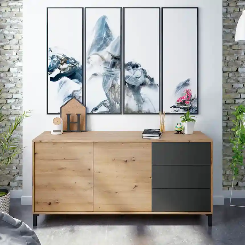 Aparador Anita 74x154x41 cm gris antracita y roble nodi 1 Mueble TV Anita 001