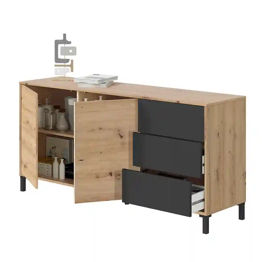 Aparador Anita 74x154x41 cm gris antracita y roble nodi 4 Mueble TV Anita 002