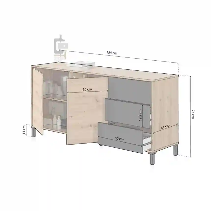 Aparador Anita 74x154x41 cm gris antracita y roble nodi 3 Mueble TV Anita 003