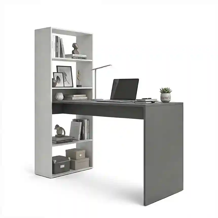 Mesa escritorio COSMOS estanteria duplo 144x120x53 cm blanco artik y gris antracita 4 Mueble de escritorio Cosmos blanco antracita 002
