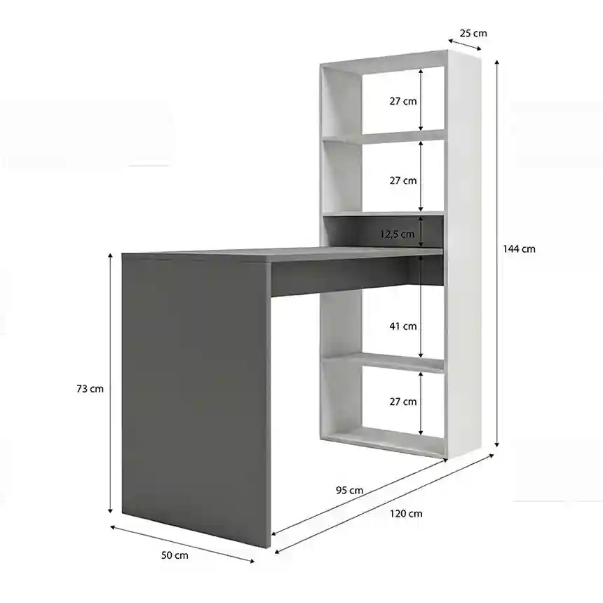 Mesa escritorio COSMOS estanteria duplo 144x120x53 cm blanco artik y gris antracita 3 Mueble de escritorio Cosmos blanco antracita 003