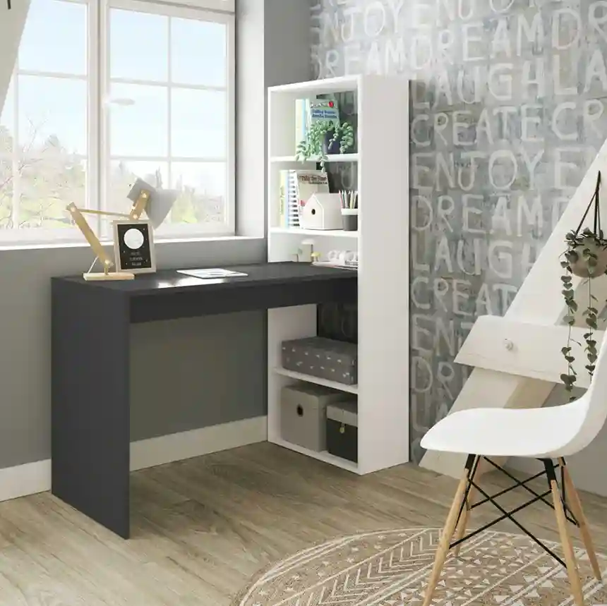 Mesa escritorio COSMOS estanteria duplo 144x120x53 cm blanco artik y gris antracita 1 Mueble de escritorio Cosmos blanco antracita 005