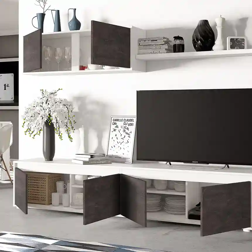 Mueble tv Mikla 200x43x41cm blanco artik/oxido 1 Mueble para tv Mikla 002