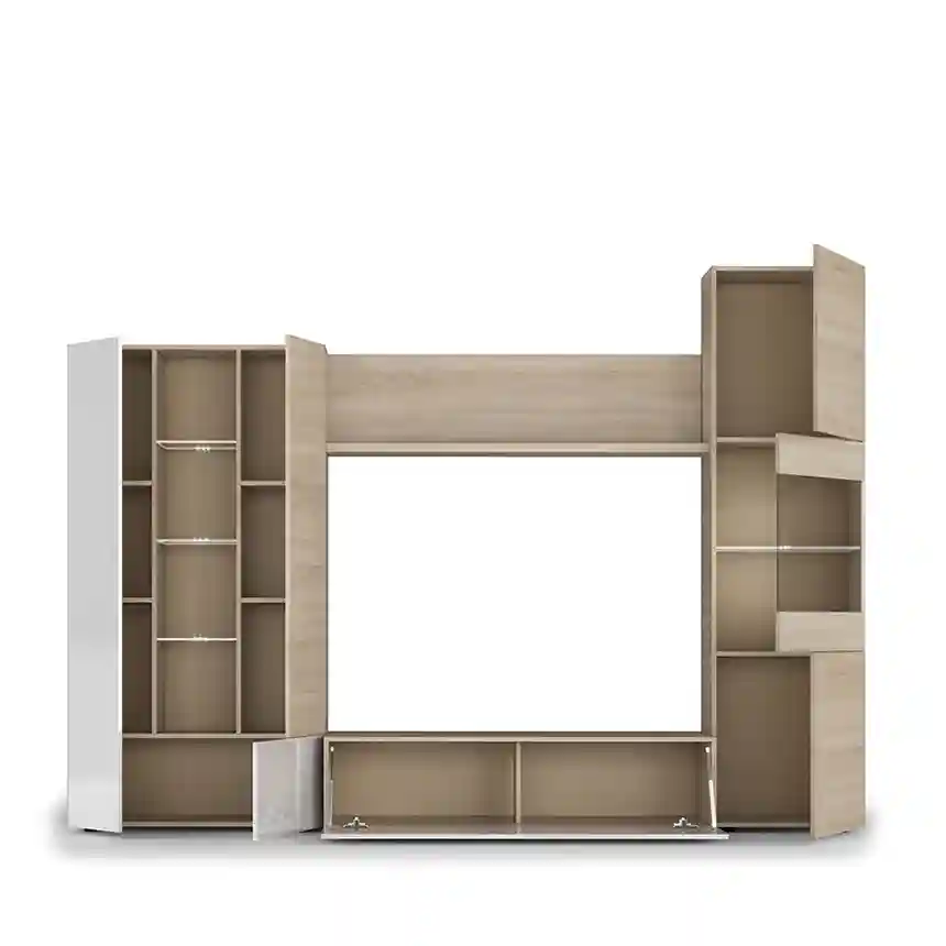 Mueble salón Wunder 260x185x42cm roble canadian/blanco brillo 4 Mueble para tv wunder 001