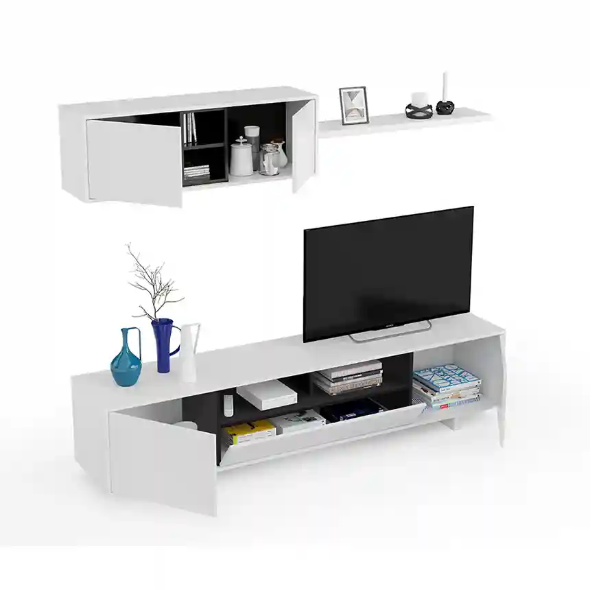 Mueble salón Keiko 200x46x41 cm blanco brillo 5 Mueble tv Keiko 001