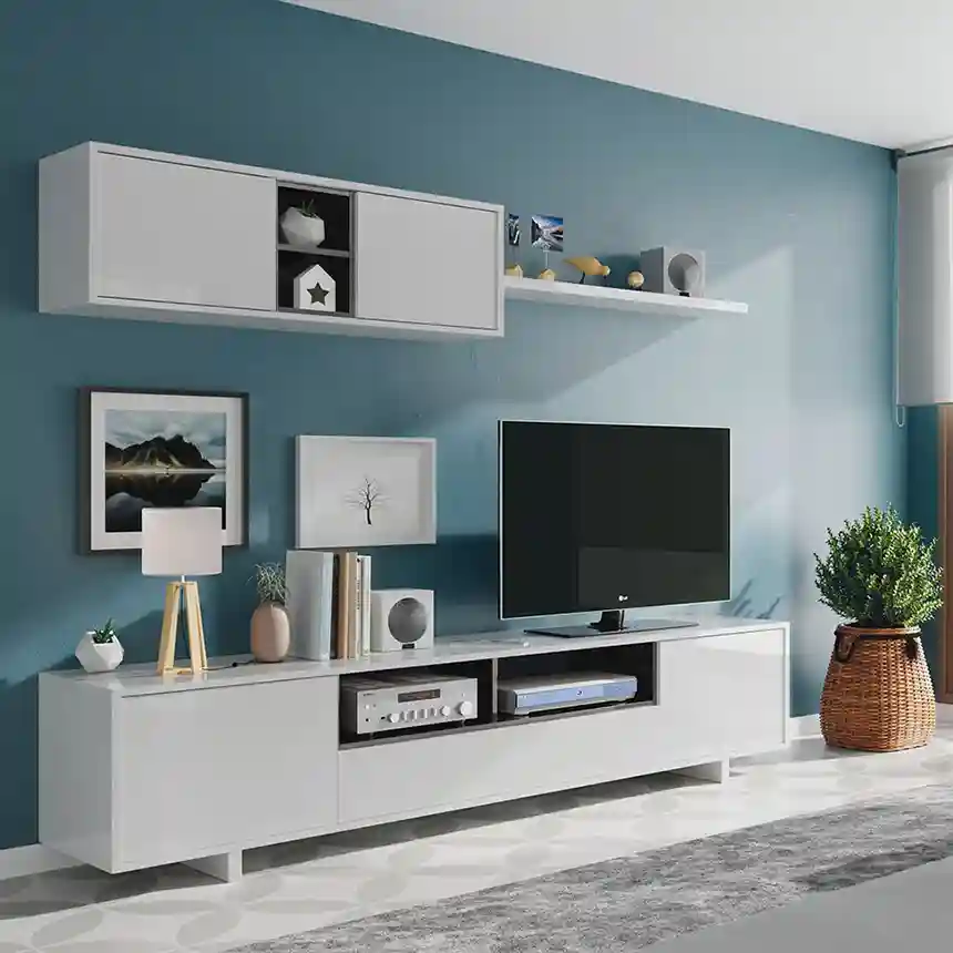 Mueble salón Keiko 200x46x41 cm blanco brillo 1 Mueble tv Keiko 002