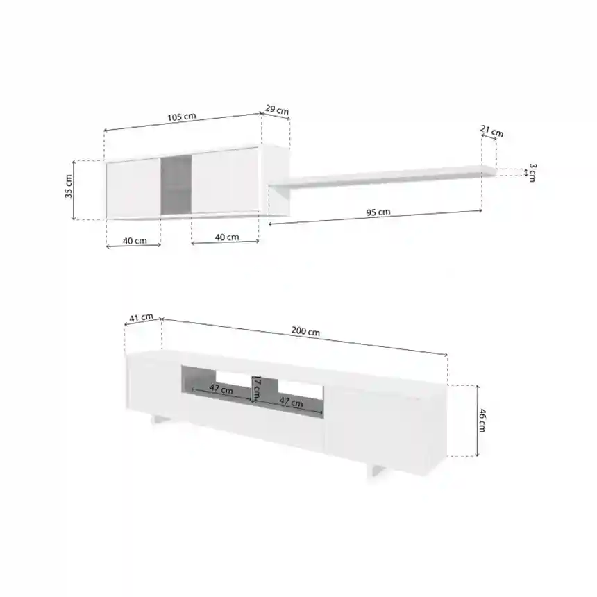 Mueble salón Keiko 200x46x41 cm blanco brillo 3 Mueble tv Keiko 004