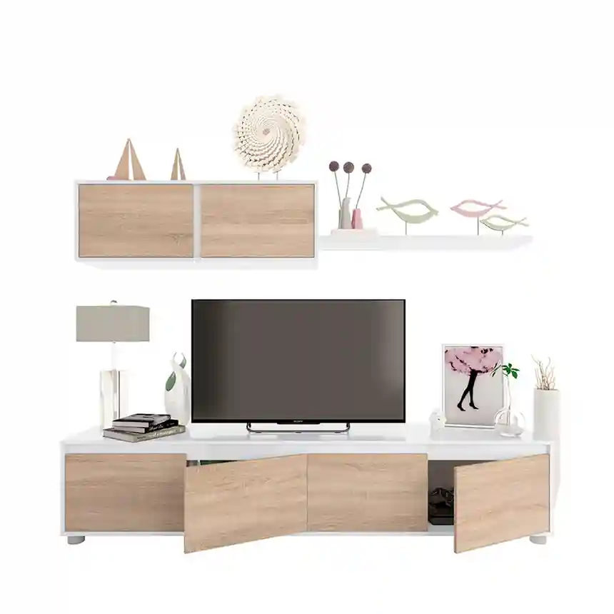 Mueble salón Acro 200x43x41 cm roble canadian/blanco artik 5 MuebleTV Acro roble canadian 001
