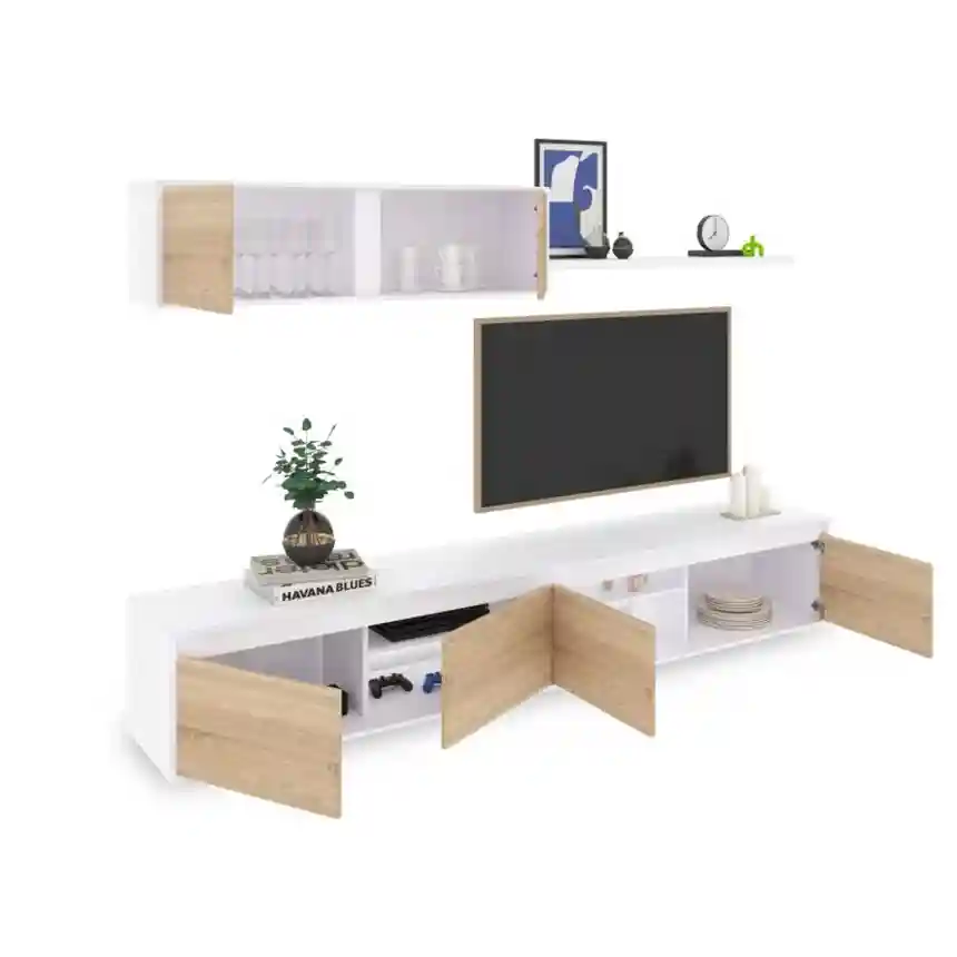Mueble salón Acro 200x43x41 cm roble canadian/blanco artik 4 MuebleTV Acro roble canadian 002