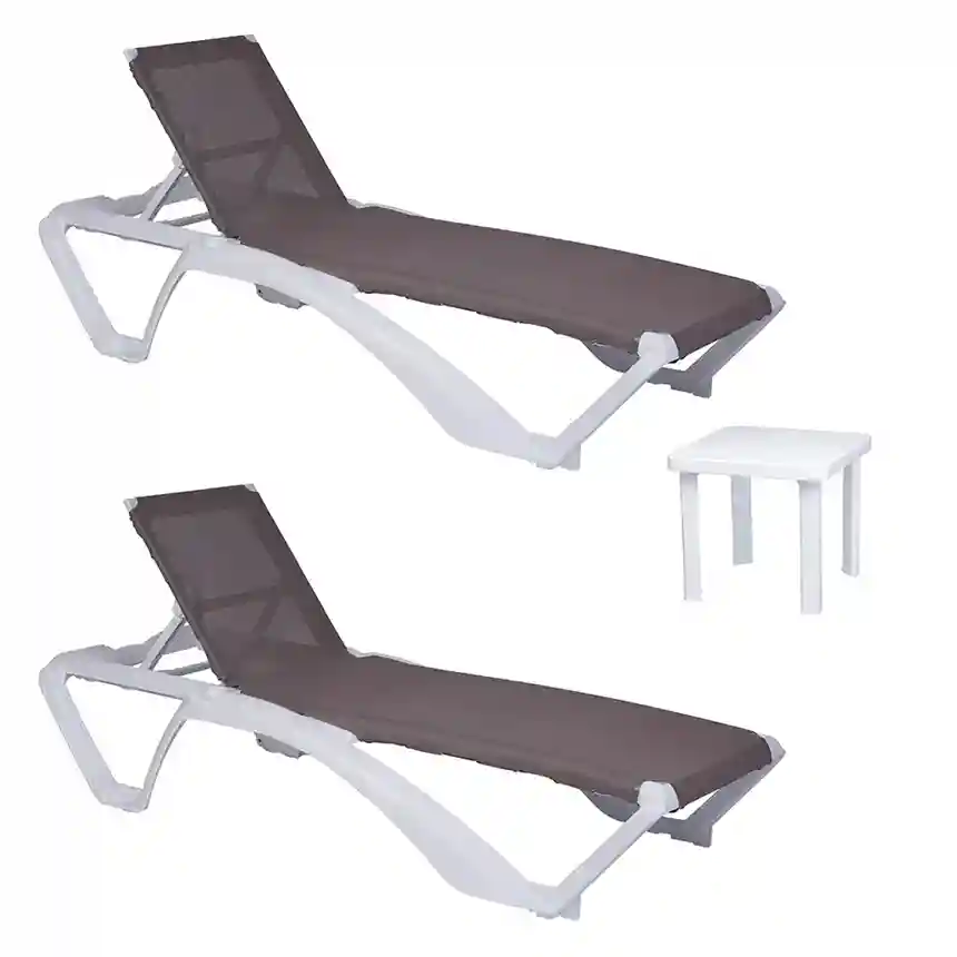 Conjunto Acqua 2 tumbonas y mesa color blanco y arena 1 Tumbona Acque blanco arena 002